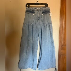 Free People Blue Wide-Leg Pants